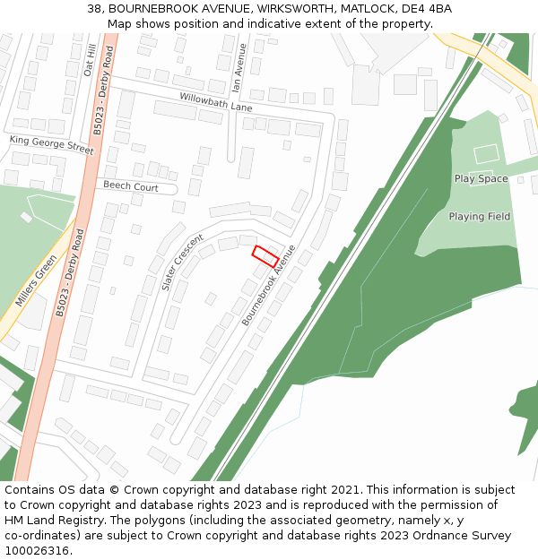 38, BOURNEBROOK AVENUE, WIRKSWORTH, MATLOCK, DE4 4BA: Location map and indicative extent of plot