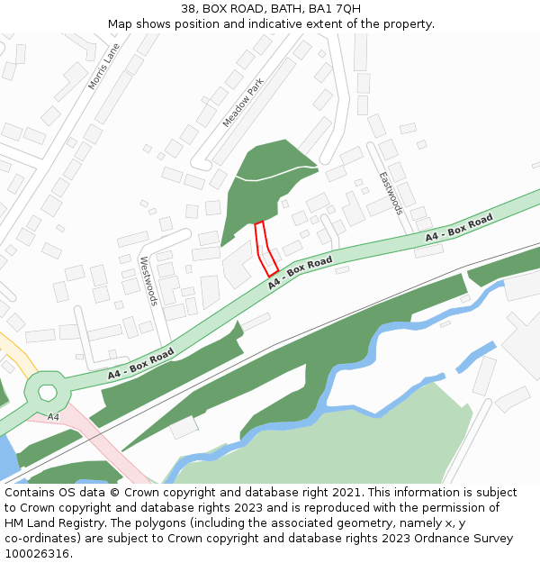 38, BOX ROAD, BATH, BA1 7QH: Location map and indicative extent of plot