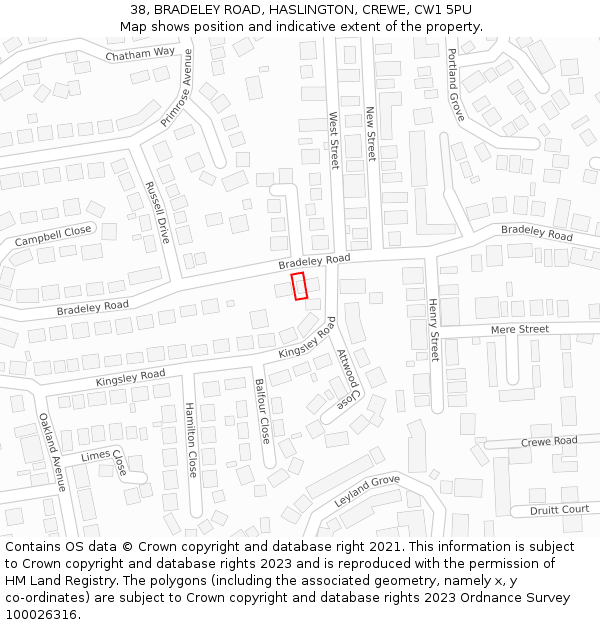 38, BRADELEY ROAD, HASLINGTON, CREWE, CW1 5PU: Location map and indicative extent of plot