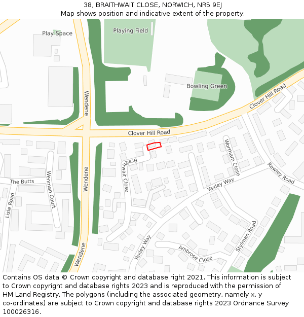 38, BRAITHWAIT CLOSE, NORWICH, NR5 9EJ: Location map and indicative extent of plot