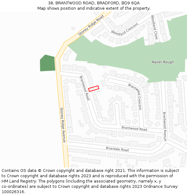 38, BRANTWOOD ROAD, BRADFORD, BD9 6QA: Location map and indicative extent of plot