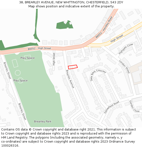 38, BREARLEY AVENUE, NEW WHITTINGTON, CHESTERFIELD, S43 2DY: Location map and indicative extent of plot