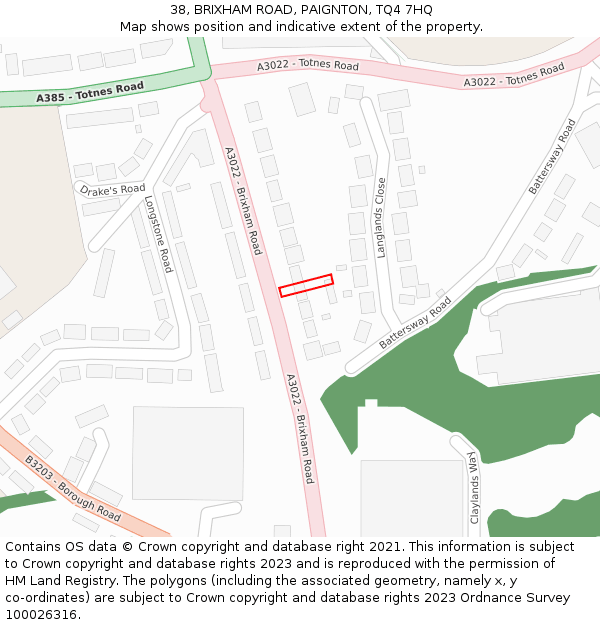 38, BRIXHAM ROAD, PAIGNTON, TQ4 7HQ: Location map and indicative extent of plot