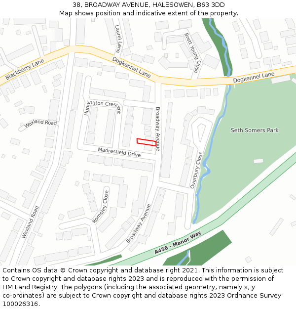 38, BROADWAY AVENUE, HALESOWEN, B63 3DD: Location map and indicative extent of plot