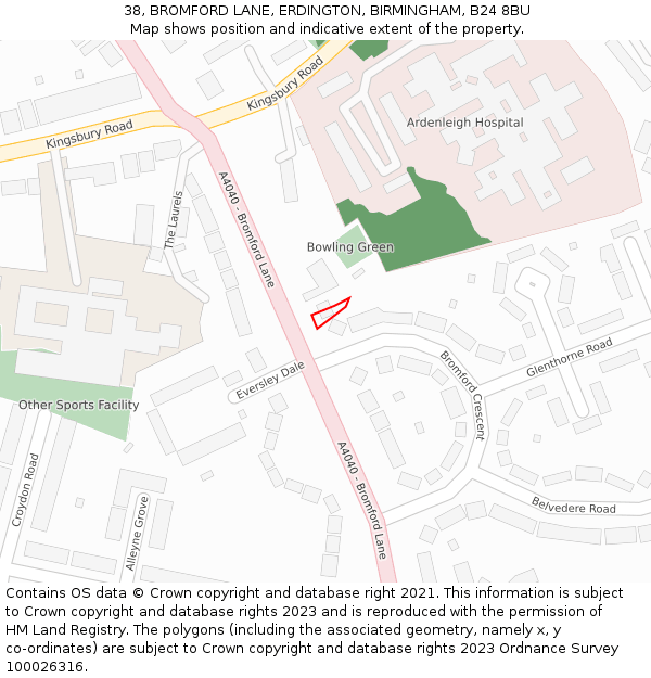 38, BROMFORD LANE, ERDINGTON, BIRMINGHAM, B24 8BU: Location map and indicative extent of plot