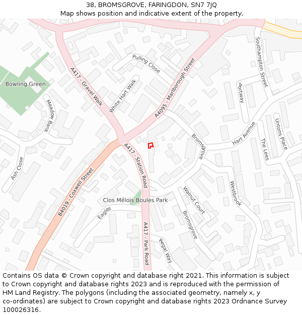 38, BROMSGROVE, FARINGDON, SN7 7JQ: Location map and indicative extent of plot