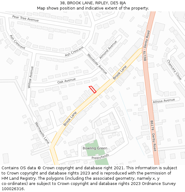 38, BROOK LANE, RIPLEY, DE5 8JA: Location map and indicative extent of plot