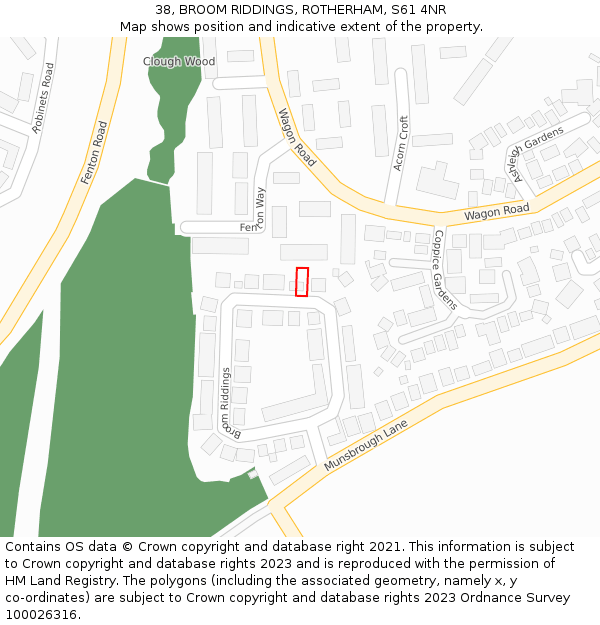38, BROOM RIDDINGS, ROTHERHAM, S61 4NR: Location map and indicative extent of plot