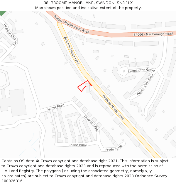 38, BROOME MANOR LANE, SWINDON, SN3 1LX: Location map and indicative extent of plot