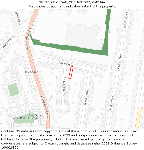 38, BRUCE GROVE, CHELMSFORD, CM2 9AY: Location map and indicative extent of plot
