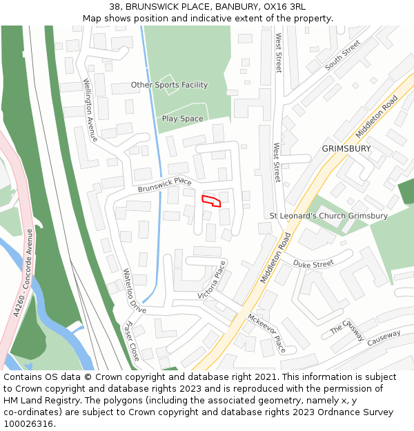 38, BRUNSWICK PLACE, BANBURY, OX16 3RL: Location map and indicative extent of plot