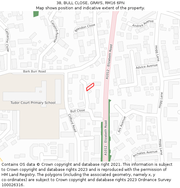 38, BULL CLOSE, GRAYS, RM16 6PN: Location map and indicative extent of plot