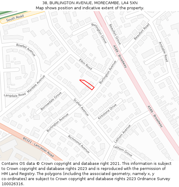 38, BURLINGTON AVENUE, MORECAMBE, LA4 5XN: Location map and indicative extent of plot