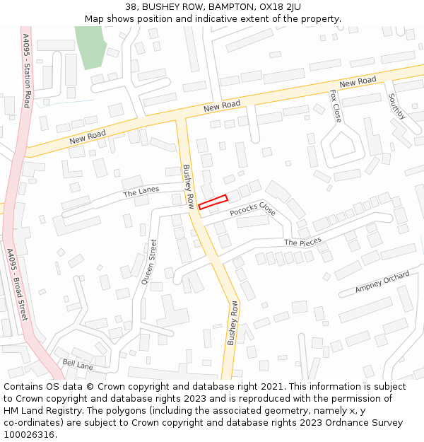 38, BUSHEY ROW, BAMPTON, OX18 2JU: Location map and indicative extent of plot