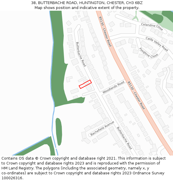 38, BUTTERBACHE ROAD, HUNTINGTON, CHESTER, CH3 6BZ: Location map and indicative extent of plot
