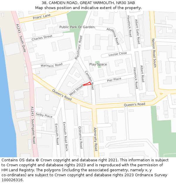 38, CAMDEN ROAD, GREAT YARMOUTH, NR30 3AB: Location map and indicative extent of plot