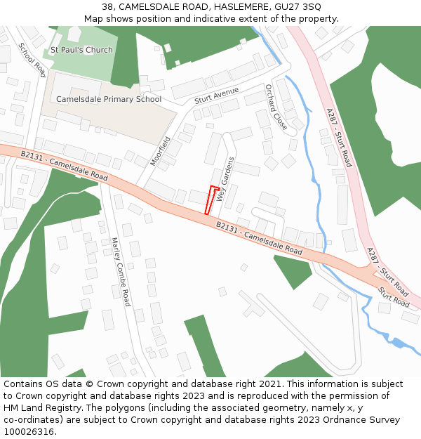 38, CAMELSDALE ROAD, HASLEMERE, GU27 3SQ: Location map and indicative extent of plot
