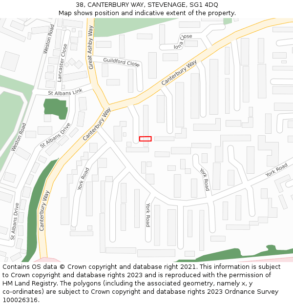 38, CANTERBURY WAY, STEVENAGE, SG1 4DQ: Location map and indicative extent of plot