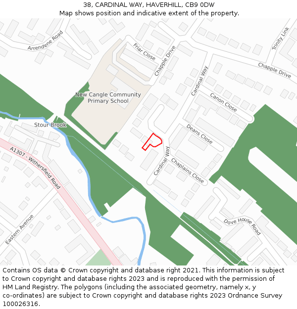 38, CARDINAL WAY, HAVERHILL, CB9 0DW: Location map and indicative extent of plot