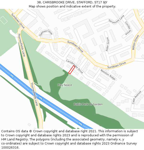 38, CARISBROOKE DRIVE, STAFFORD, ST17 9JY: Location map and indicative extent of plot