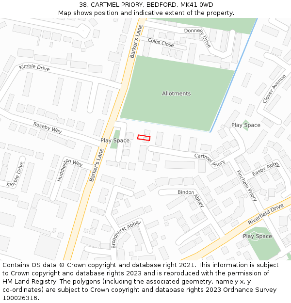 38, CARTMEL PRIORY, BEDFORD, MK41 0WD: Location map and indicative extent of plot