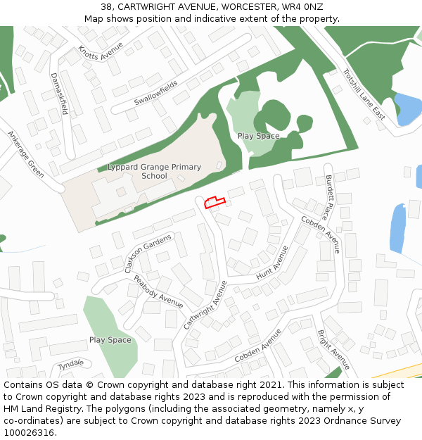 38, CARTWRIGHT AVENUE, WORCESTER, WR4 0NZ: Location map and indicative extent of plot