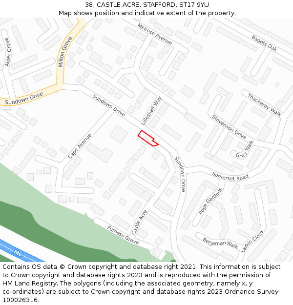38, CASTLE ACRE, STAFFORD, ST17 9YU: Location map and indicative extent of plot