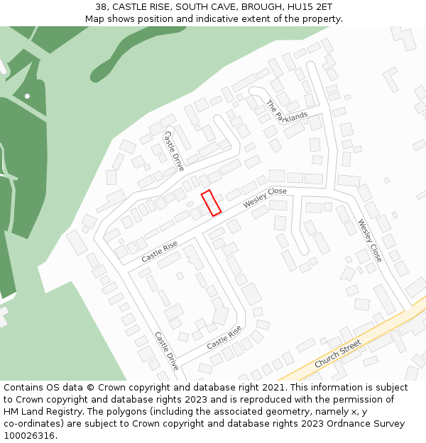 38, CASTLE RISE, SOUTH CAVE, BROUGH, HU15 2ET: Location map and indicative extent of plot