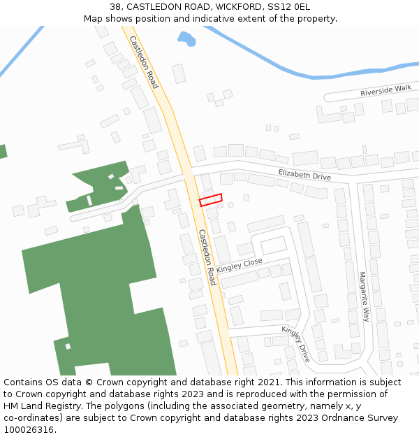 38, CASTLEDON ROAD, WICKFORD, SS12 0EL: Location map and indicative extent of plot