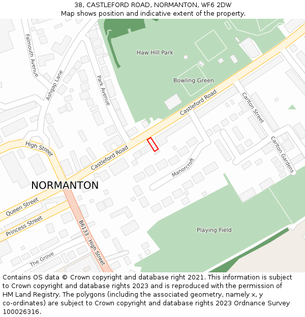 38, CASTLEFORD ROAD, NORMANTON, WF6 2DW: Location map and indicative extent of plot