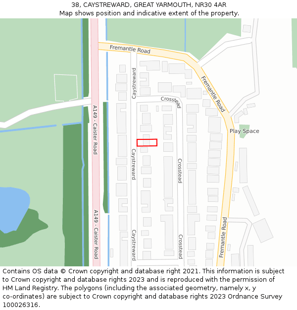 38, CAYSTREWARD, GREAT YARMOUTH, NR30 4AR: Location map and indicative extent of plot