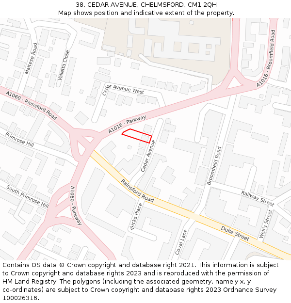 38, CEDAR AVENUE, CHELMSFORD, CM1 2QH: Location map and indicative extent of plot