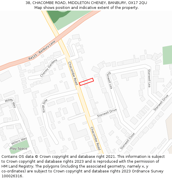 38, CHACOMBE ROAD, MIDDLETON CHENEY, BANBURY, OX17 2QU: Location map and indicative extent of plot