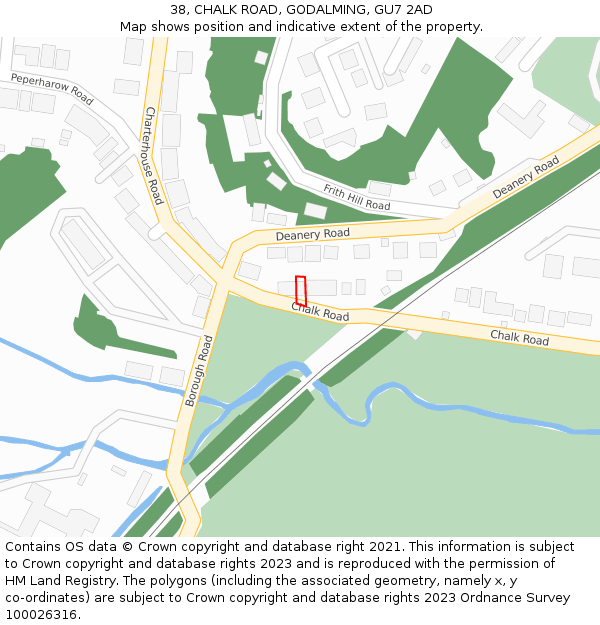 38, CHALK ROAD, GODALMING, GU7 2AD: Location map and indicative extent of plot