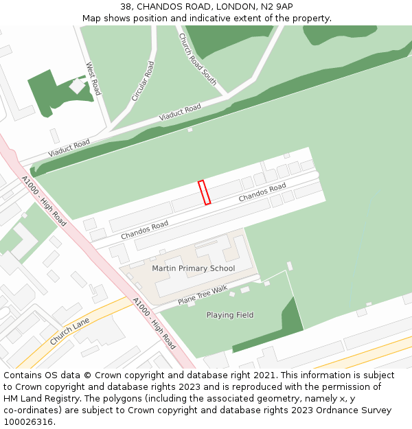 38, CHANDOS ROAD, LONDON, N2 9AP: Location map and indicative extent of plot