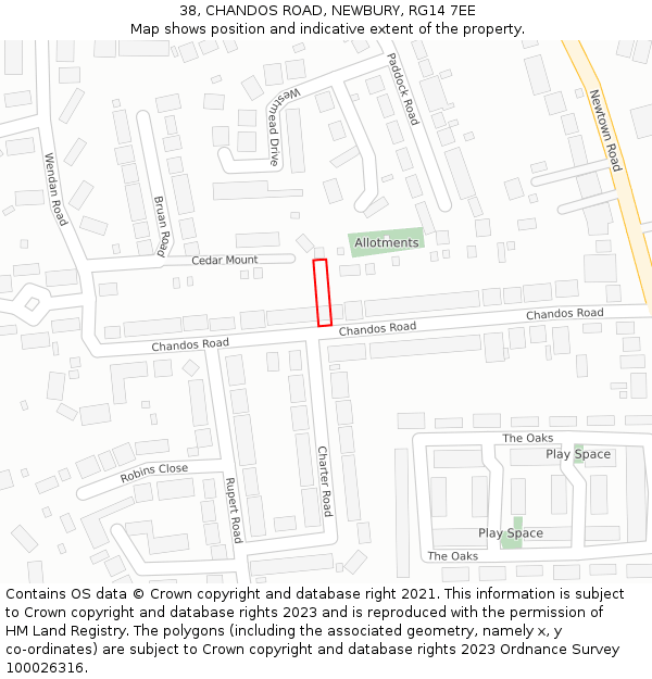 38, CHANDOS ROAD, NEWBURY, RG14 7EE: Location map and indicative extent of plot