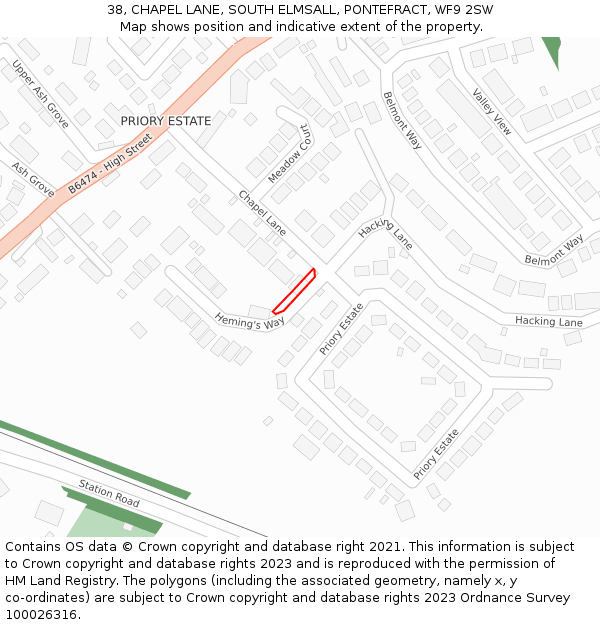 38, CHAPEL LANE, SOUTH ELMSALL, PONTEFRACT, WF9 2SW: Location map and indicative extent of plot