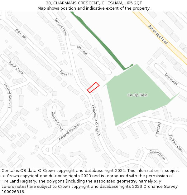 38, CHAPMANS CRESCENT, CHESHAM, HP5 2QT: Location map and indicative extent of plot