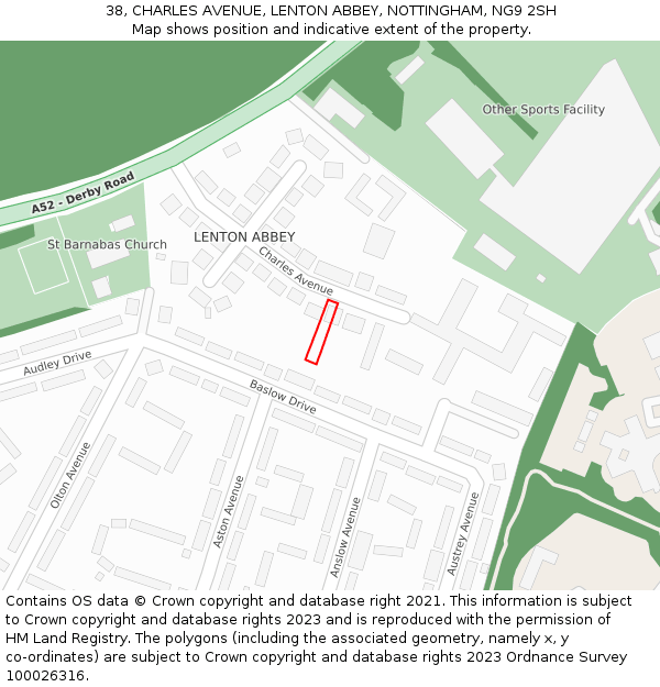 38, CHARLES AVENUE, LENTON ABBEY, NOTTINGHAM, NG9 2SH: Location map and indicative extent of plot