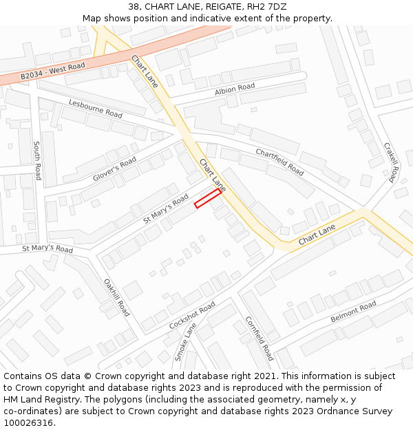 38, CHART LANE, REIGATE, RH2 7DZ: Location map and indicative extent of plot