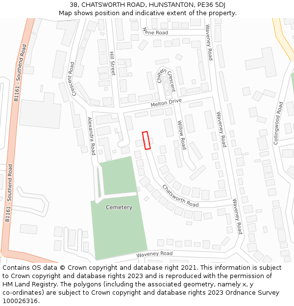 38, CHATSWORTH ROAD, HUNSTANTON, PE36 5DJ: Location map and indicative extent of plot