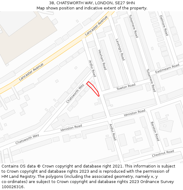 38, CHATSWORTH WAY, LONDON, SE27 9HN: Location map and indicative extent of plot