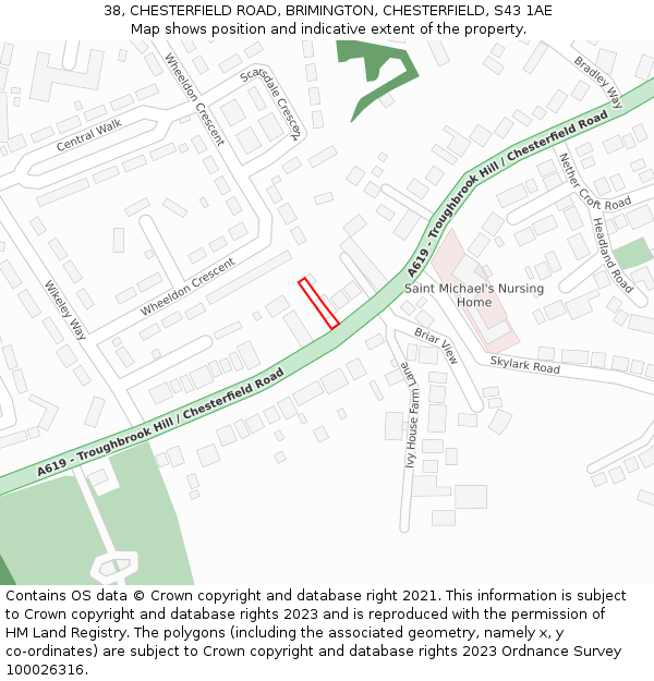 38, CHESTERFIELD ROAD, BRIMINGTON, CHESTERFIELD, S43 1AE: Location map and indicative extent of plot