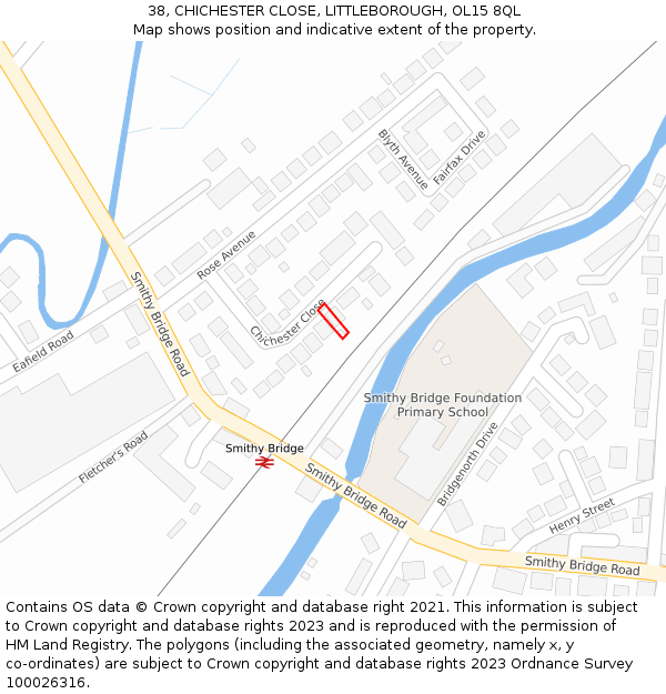 38, CHICHESTER CLOSE, LITTLEBOROUGH, OL15 8QL: Location map and indicative extent of plot