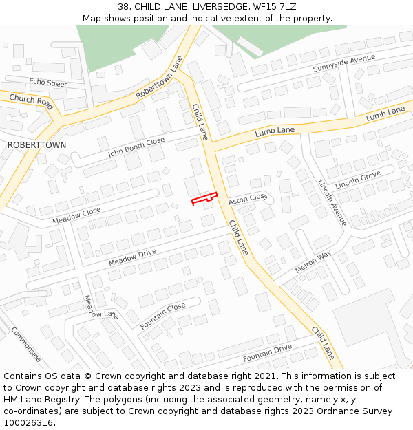 38, CHILD LANE, LIVERSEDGE, WF15 7LZ: Location map and indicative extent of plot