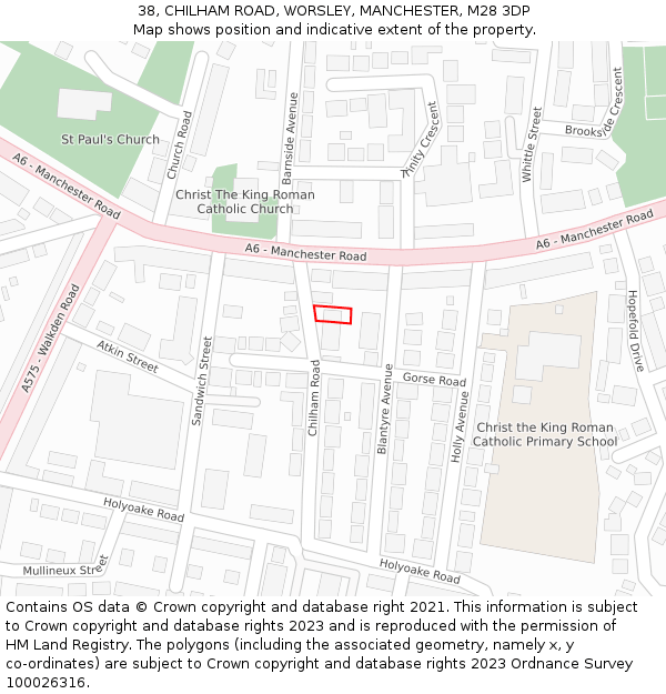 38, CHILHAM ROAD, WORSLEY, MANCHESTER, M28 3DP: Location map and indicative extent of plot