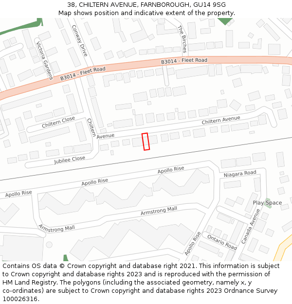 38, CHILTERN AVENUE, FARNBOROUGH, GU14 9SG: Location map and indicative extent of plot