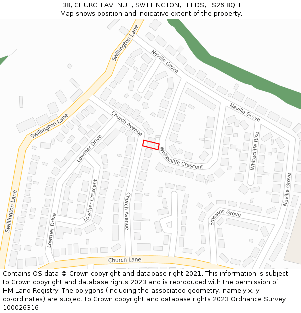 38, CHURCH AVENUE, SWILLINGTON, LEEDS, LS26 8QH: Location map and indicative extent of plot