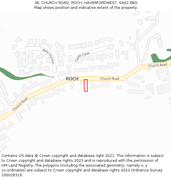 38, CHURCH ROAD, ROCH, HAVERFORDWEST, SA62 6BG: Location map and indicative extent of plot