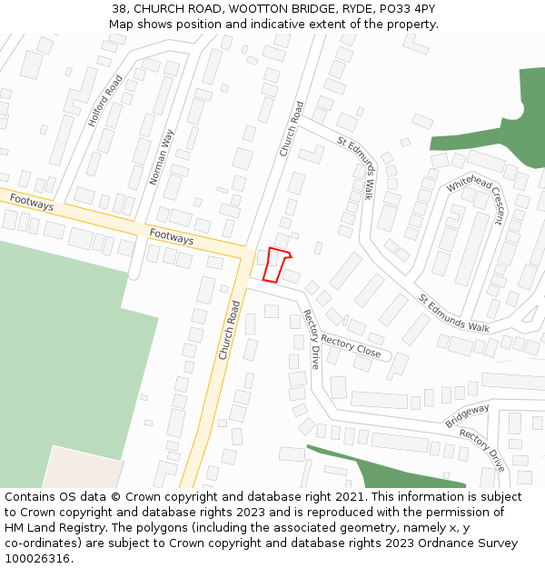 38, CHURCH ROAD, WOOTTON BRIDGE, RYDE, PO33 4PY: Location map and indicative extent of plot